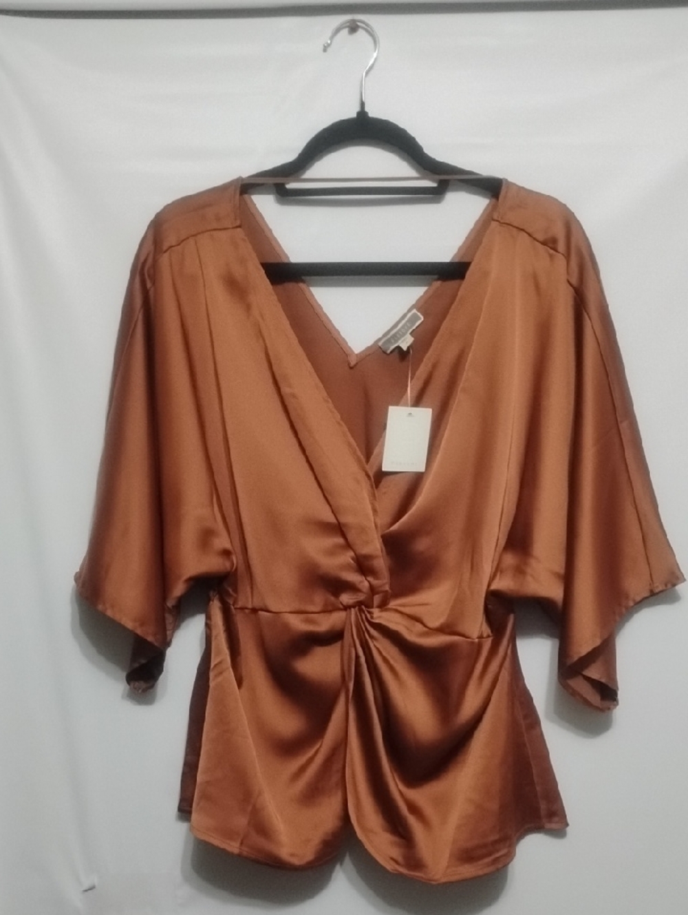 Pleione‎ Satin Rust Twist-Front Blouse